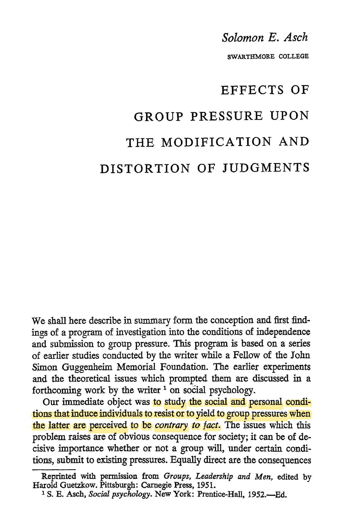 asch experiment 1952