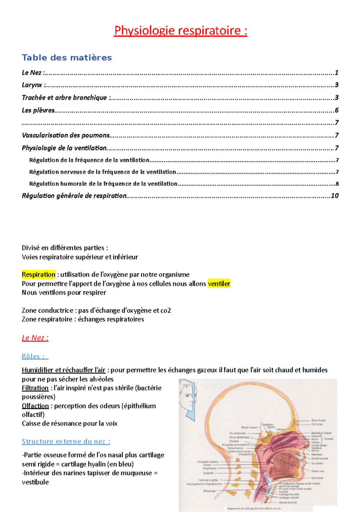 Cours Physiologie Respiratoire - Physiologie Respiratoire : Table Des ...