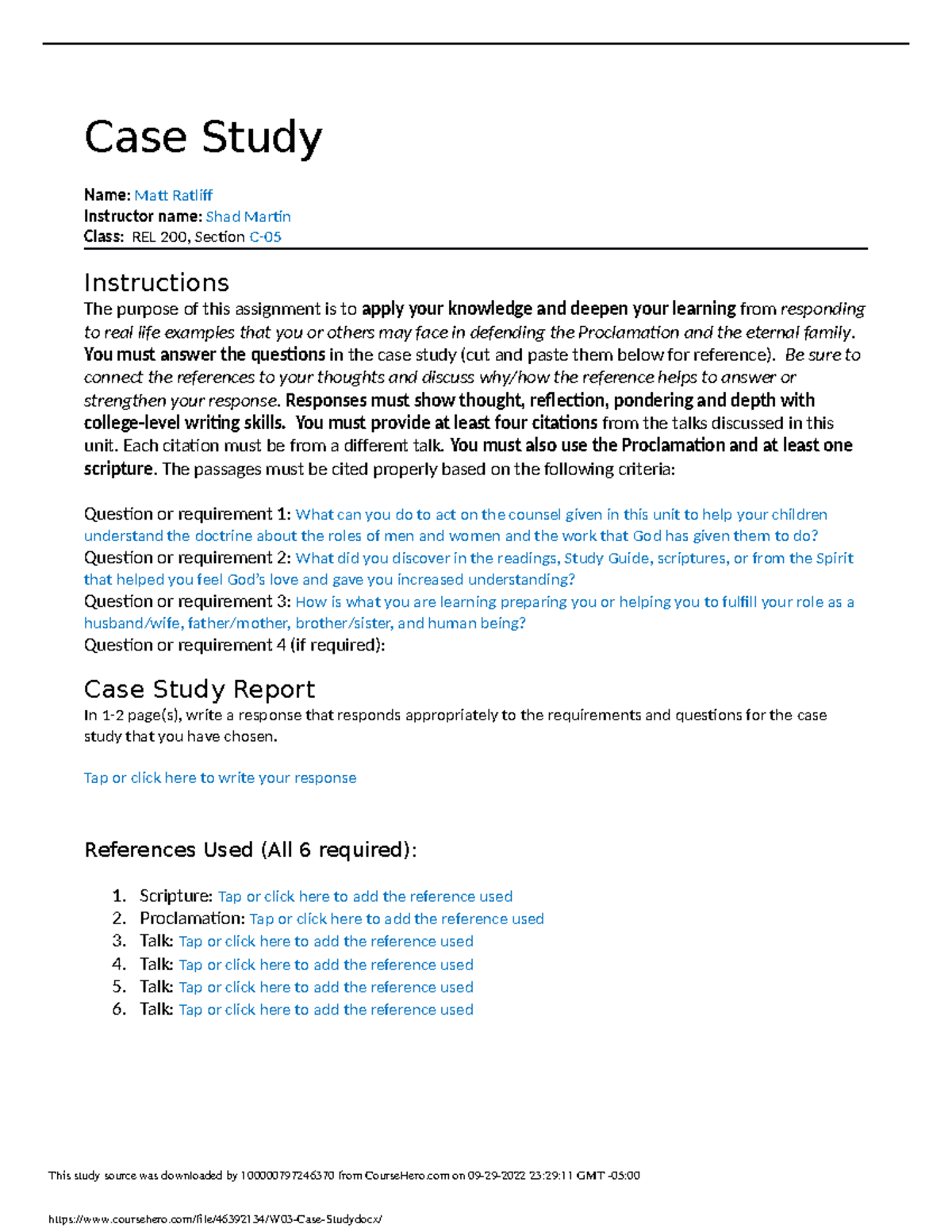 W03 Case Study - assingment - Case Study Name: Matt Ratlif Instructor ...