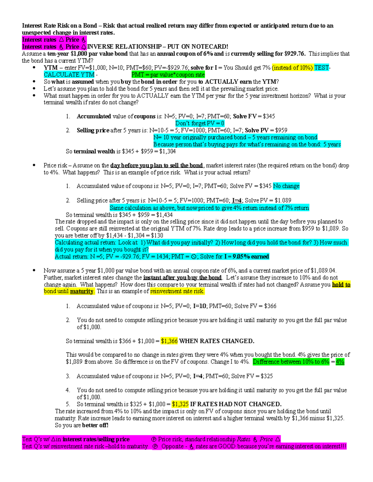 Interest Rate Risk On A Bond Studocu