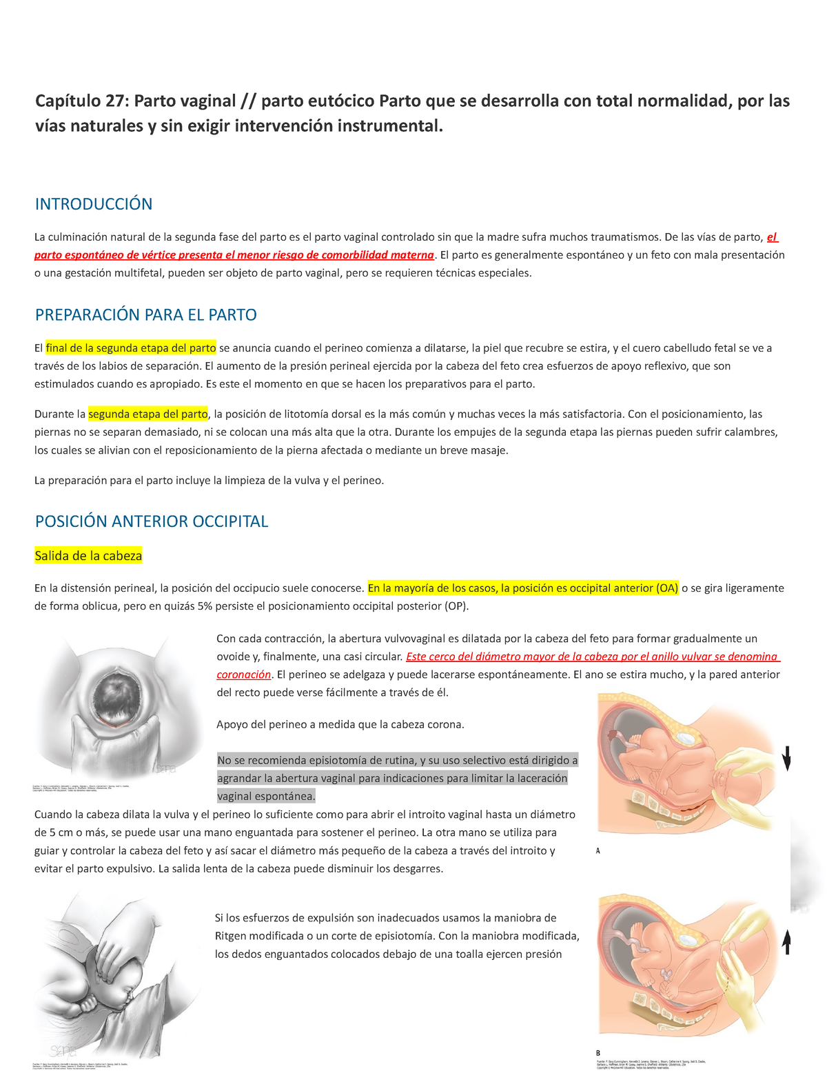 Parto Eutosico Capítulo 27 Parto Vaginal Parto Eutócico Parto Que Se Desarrolla Con Total 