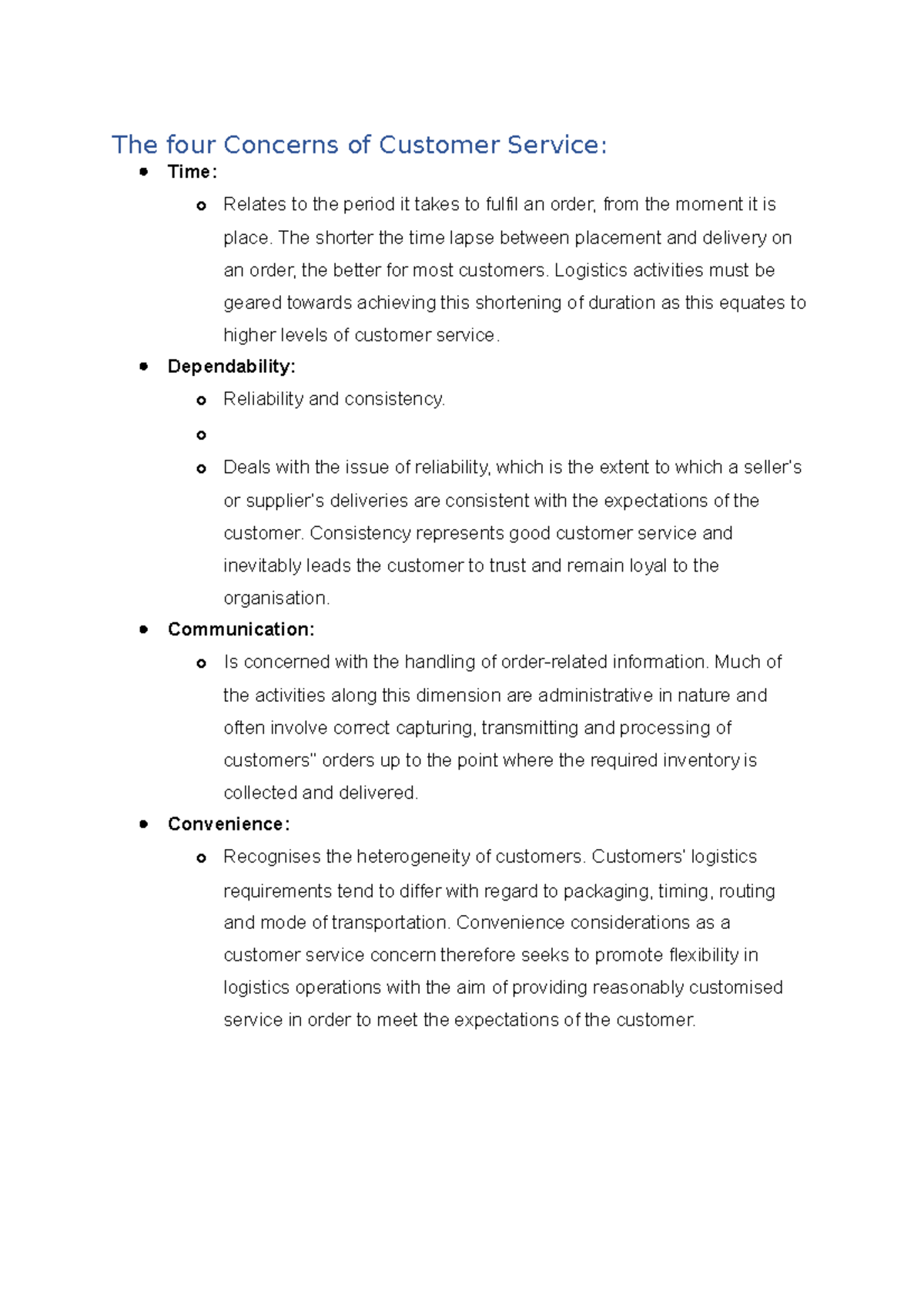 The four Concerns of Customer Service - The shorter the time lapse ...