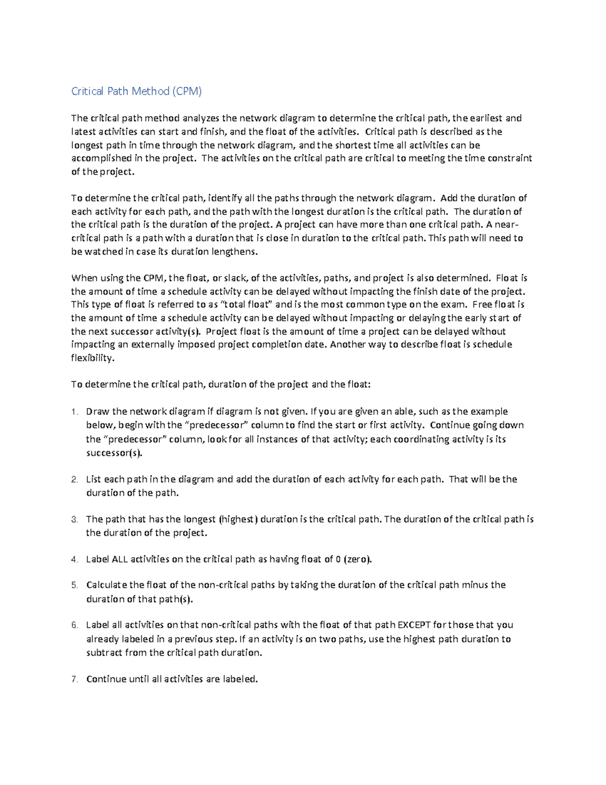 C176 Critical Path - Critical Path Method (CPM) The critical path ...