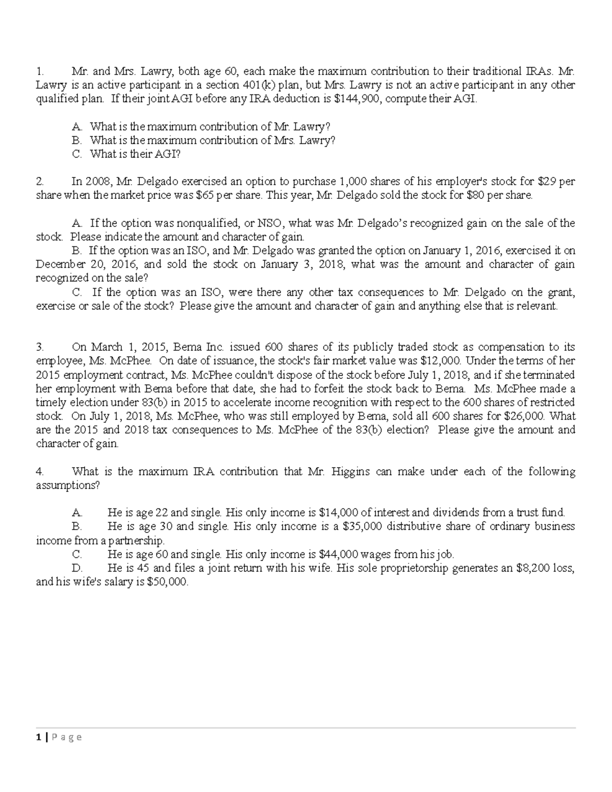 Econ 138A Spring 2019 Quiz Chapter Master Answer 4 - Mr. and Mrs. Lawry ...