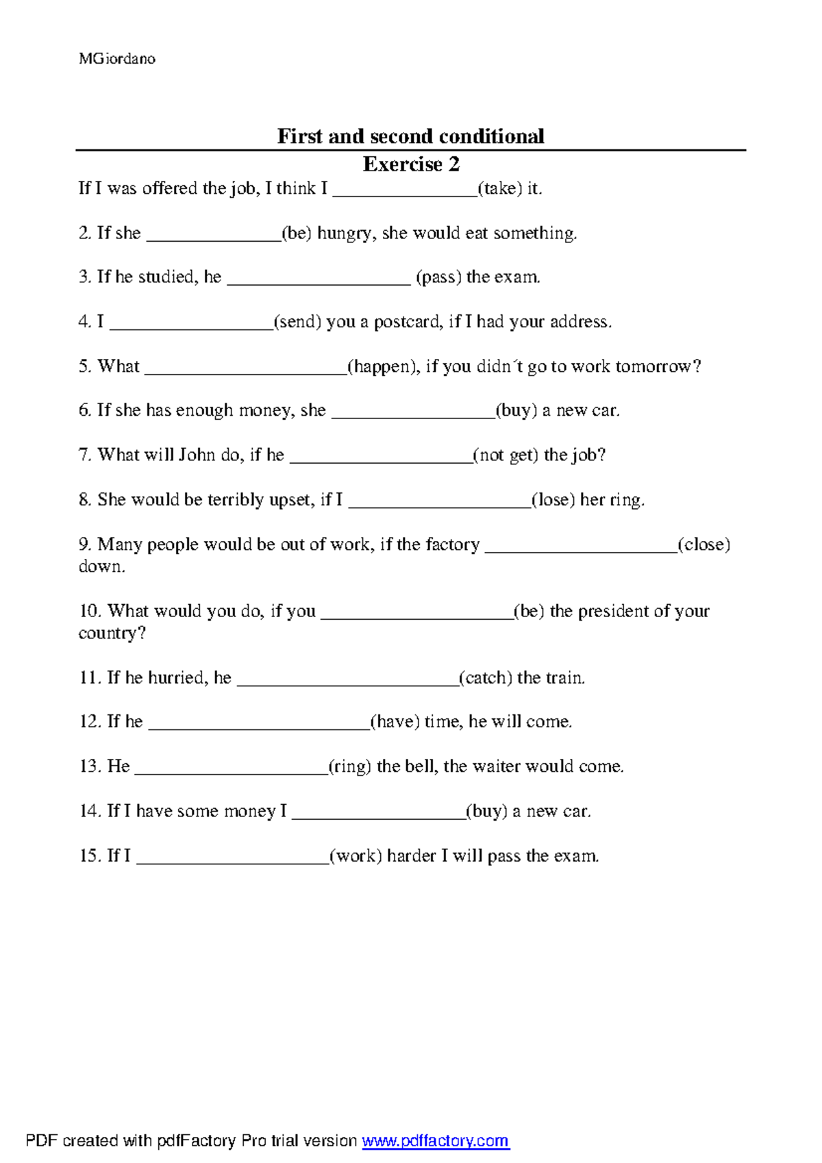 First-and-Second-Conditionals-Exercises Copia - MGiordano First and ...