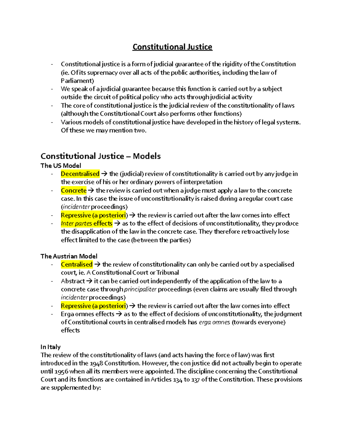 Constitutional Justice Constitutional Justice Constitutional justice is a form of judicial