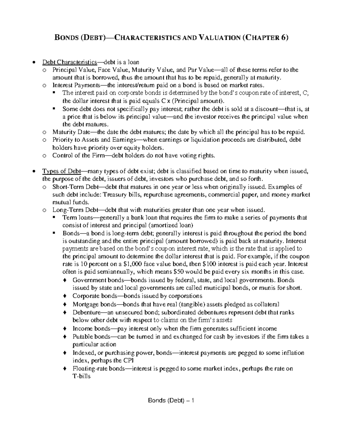 Bonds - This is a note from professor's lecture - BONDS (DEBT ...