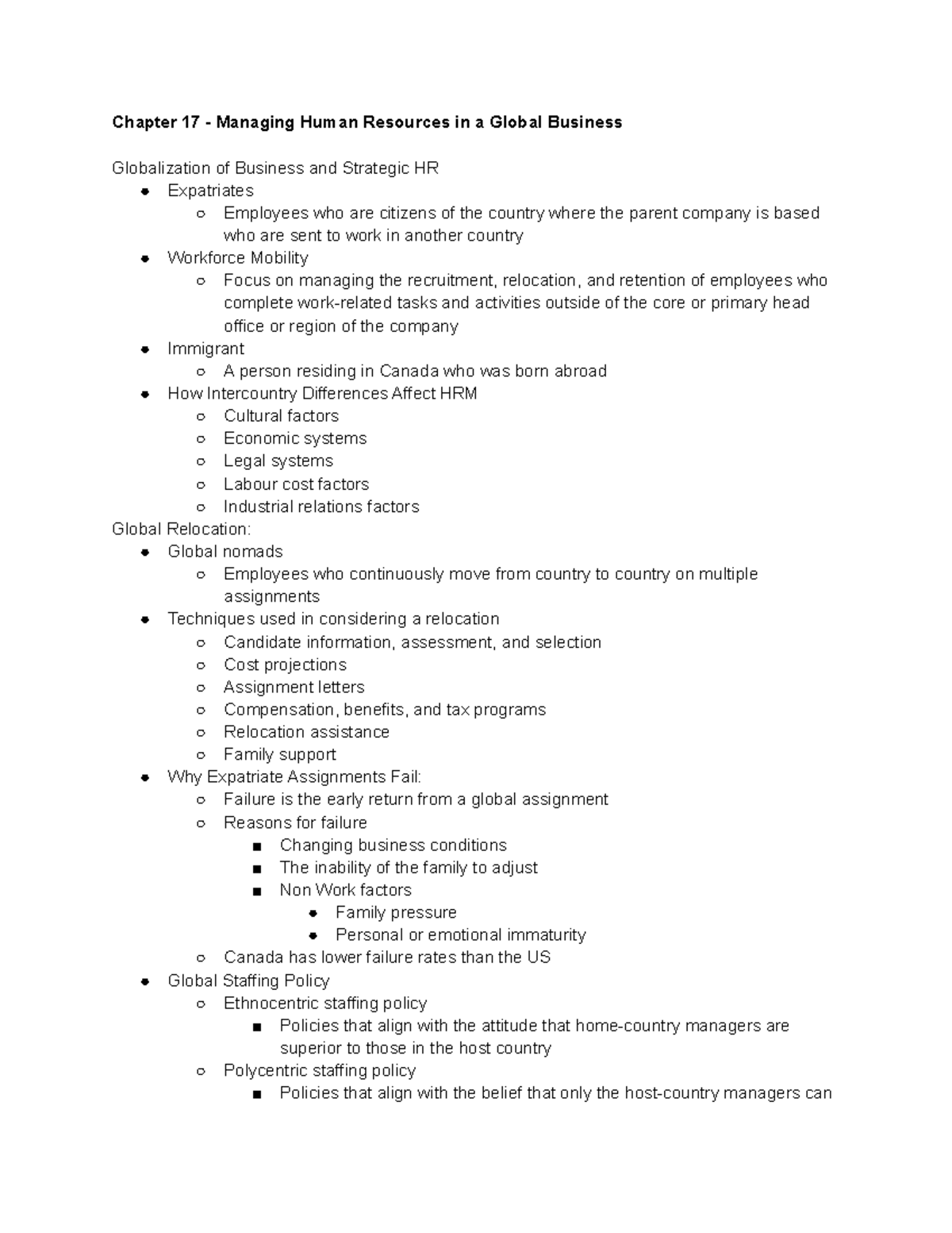 Chapter 17 - Chapter 17 - Managing Human Resources in a Global Business ...