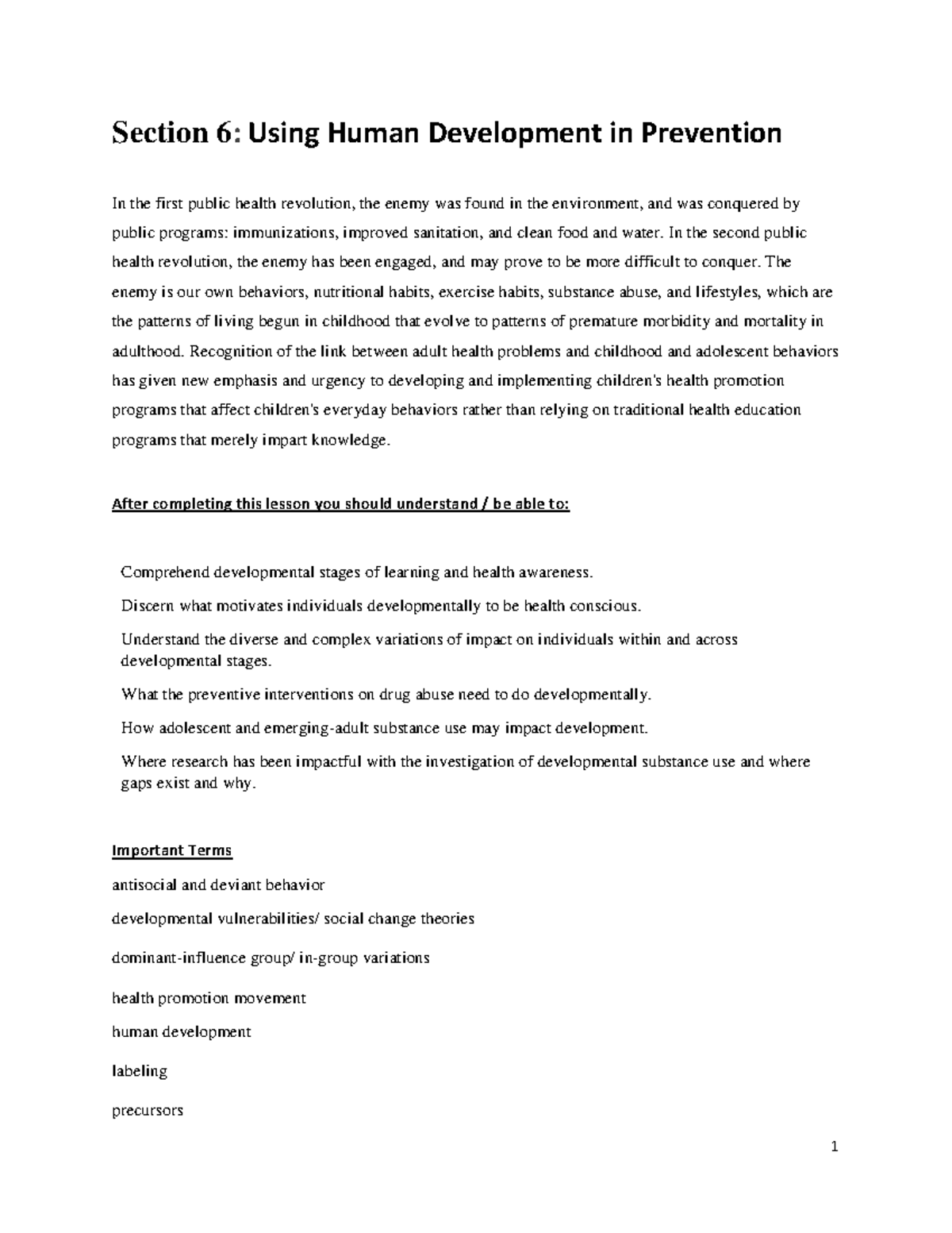 TTU ADRS 3327 Reader Section 6 Using Human Development in Prevention ...