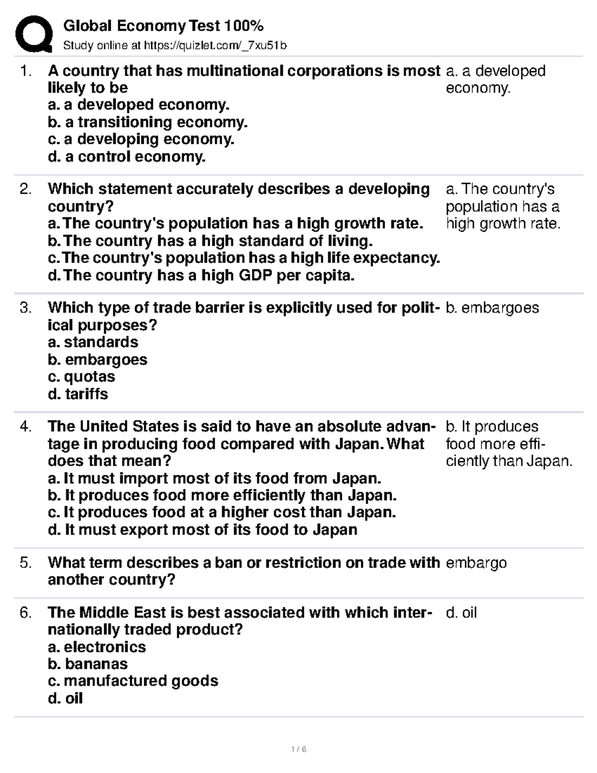 america and the global economy assignment quizlet