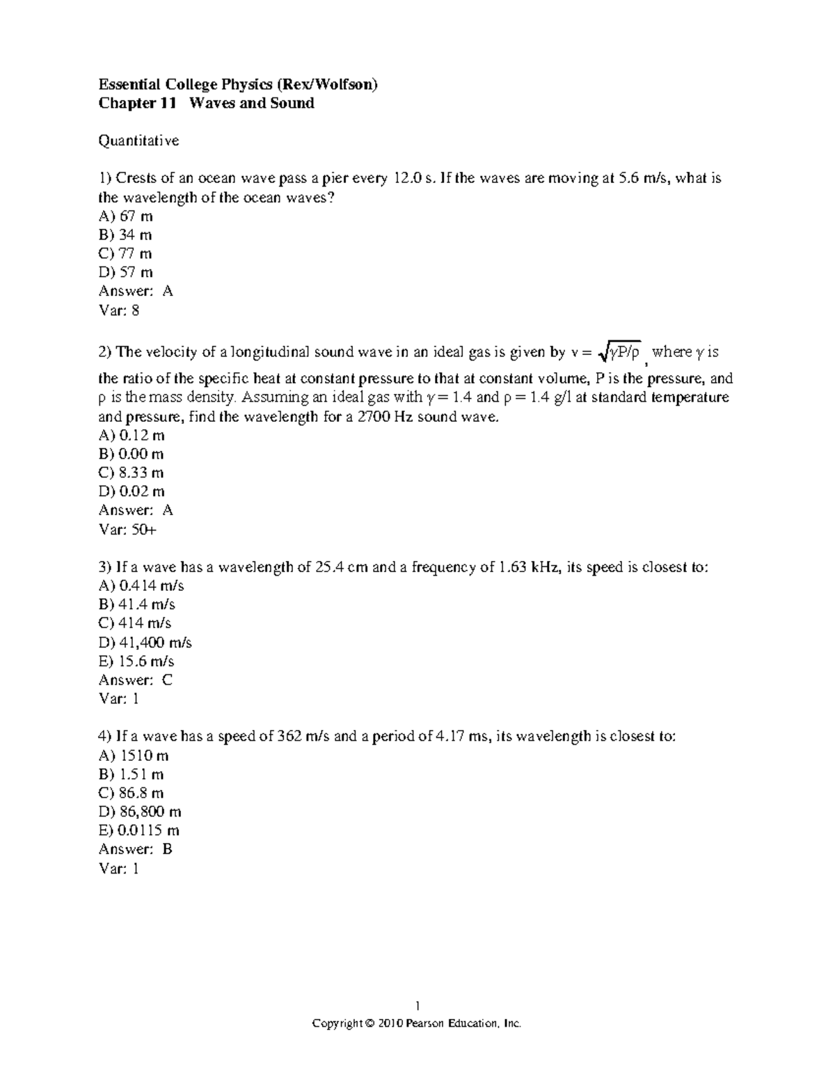 Chapter 11 - 1 Essential College Physics (Rex/Wolfson) Chapter 11 Waves ...