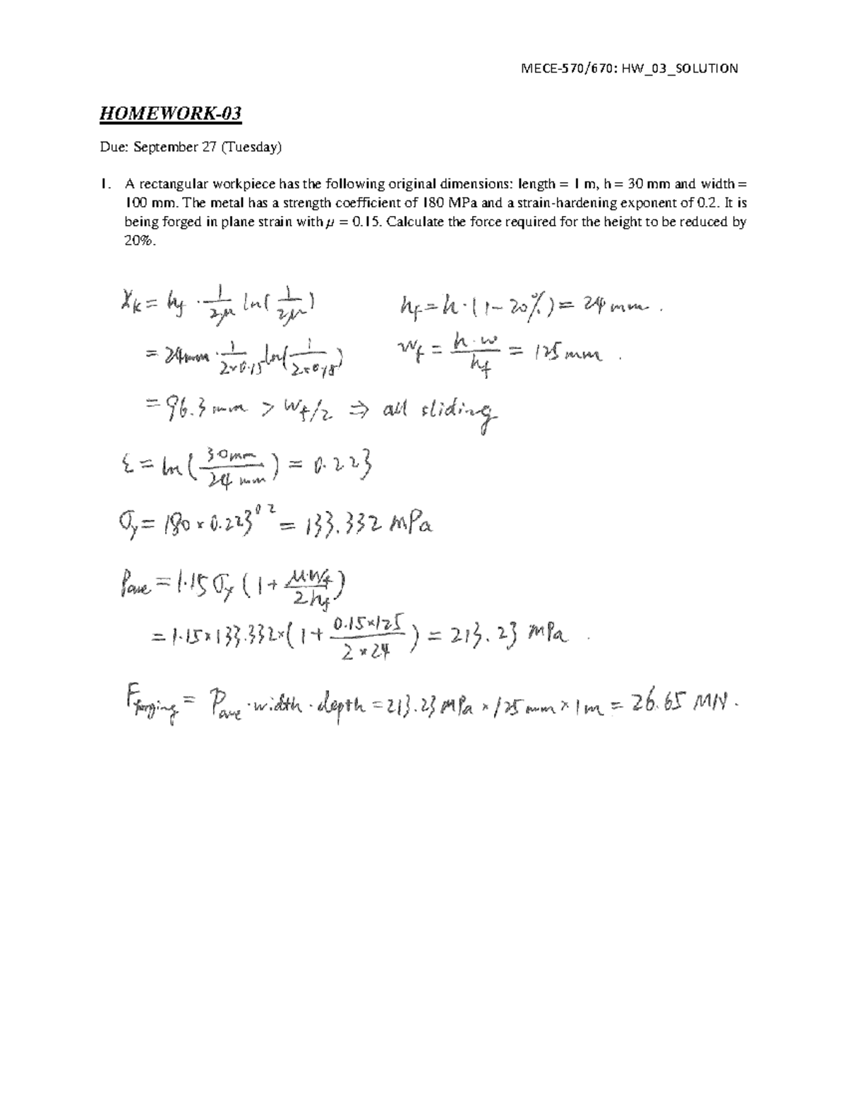 MECE 570670 HW 03 Solution - 0813 222 - HOMEWORK- Due: September 27 ...