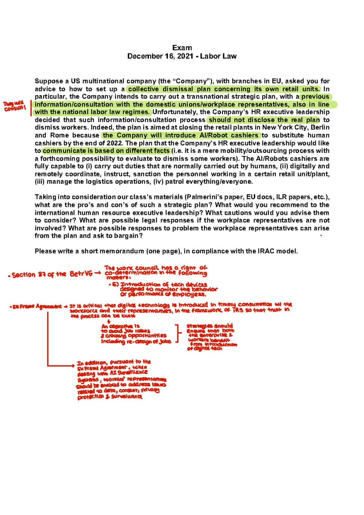 Intellectual property and Labor law - Exam December 16 , 2021 - Labor ...