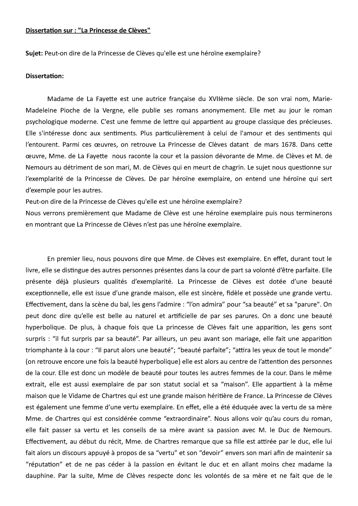 10. Dissertation Princesse de Clève  Dissertation sur  "La Princesse
