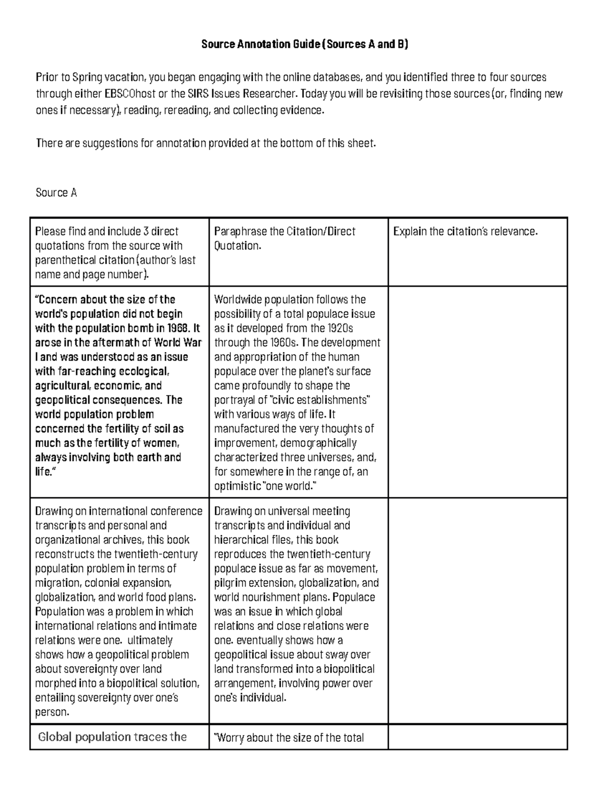 Source Annotation Guide (Sources A And B) - Today You Will Be ...