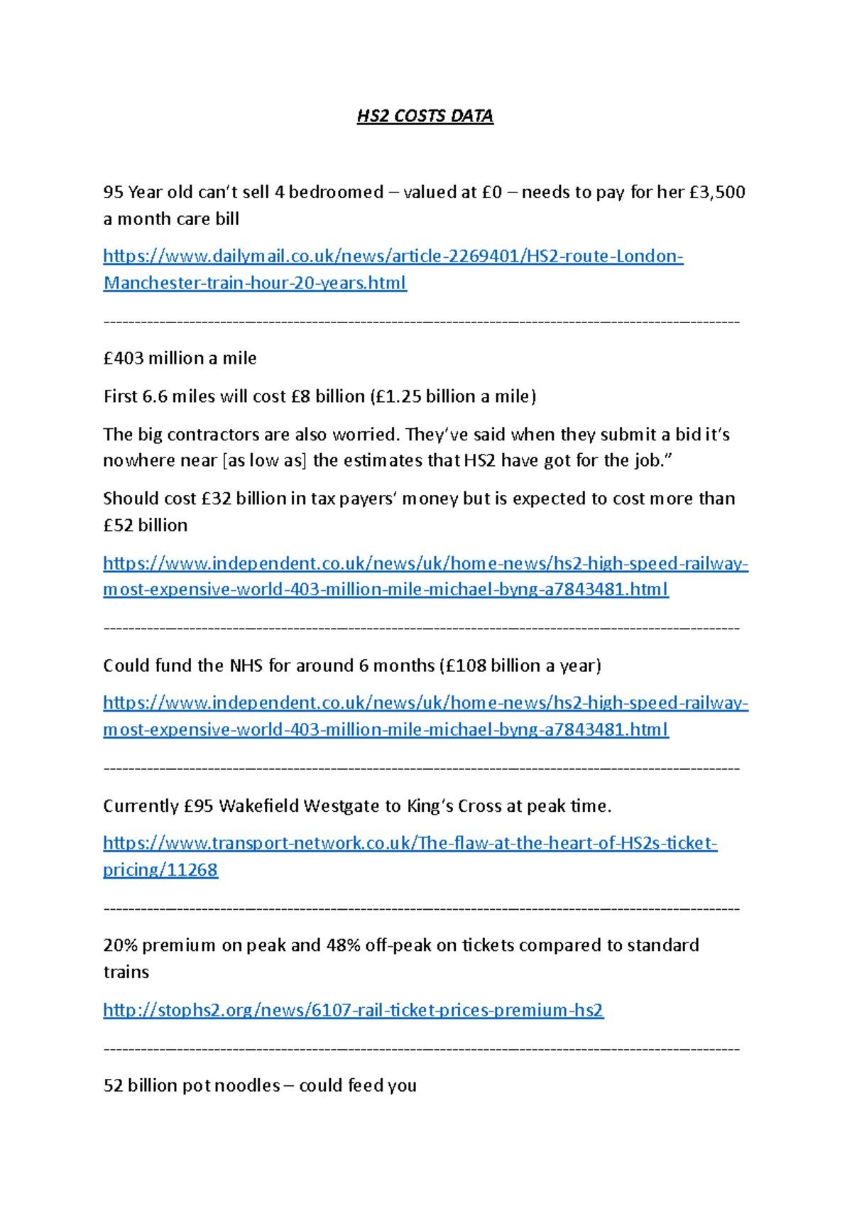 HS2 Costs DATA - jjj - HS2 COSTS DATA 95 Year old can’t sell 4 ...