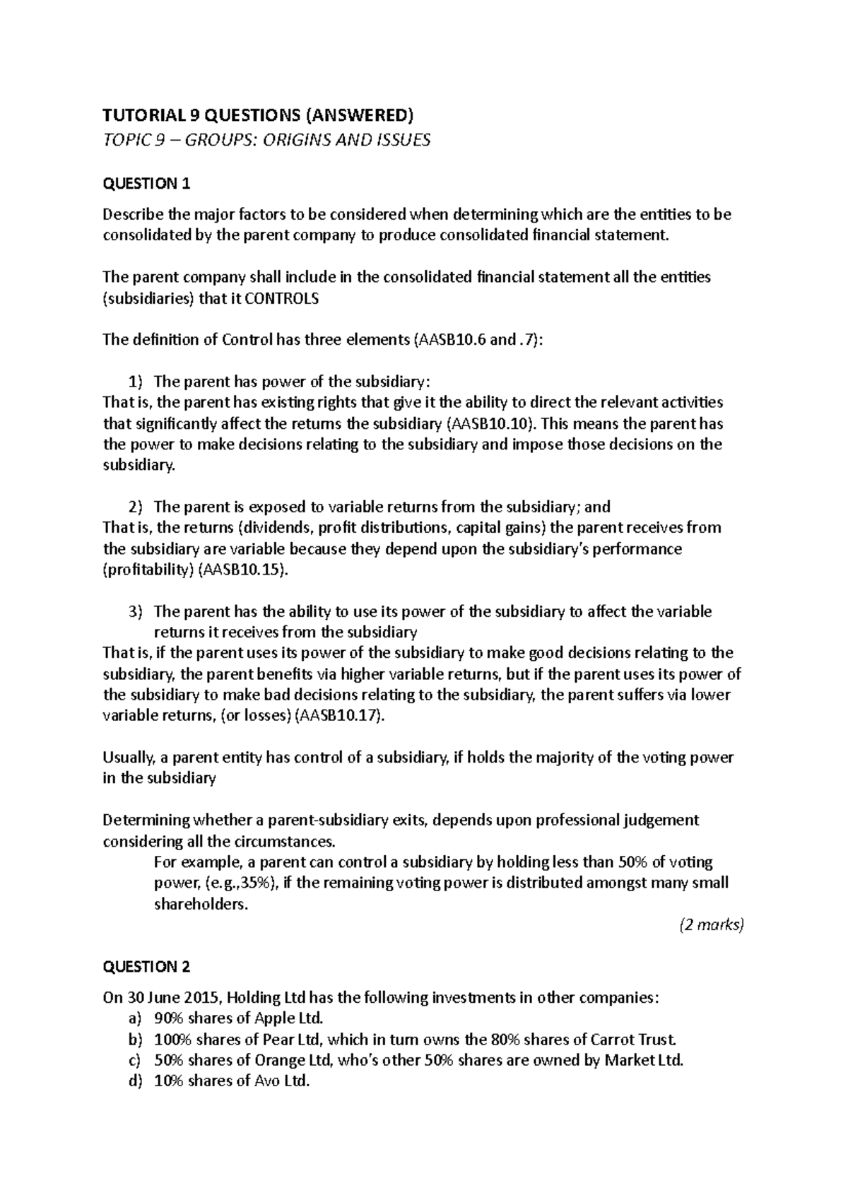 Tutorial 9 Practice Questions - TUTORIAL 9 QUESTIONS (ANSWERED) TOPIC 9 ...