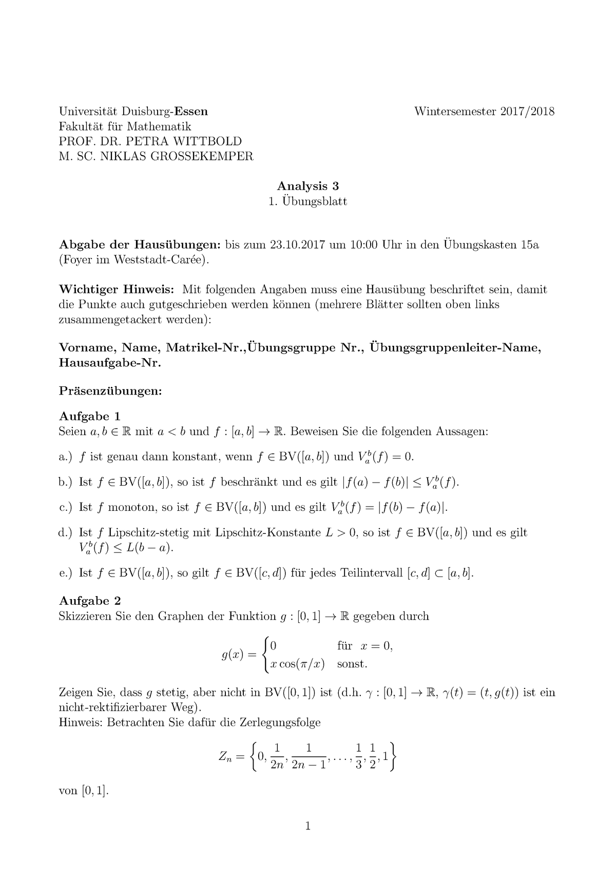 Ubungsblatt 1 Analysis Iii Ude Studocu