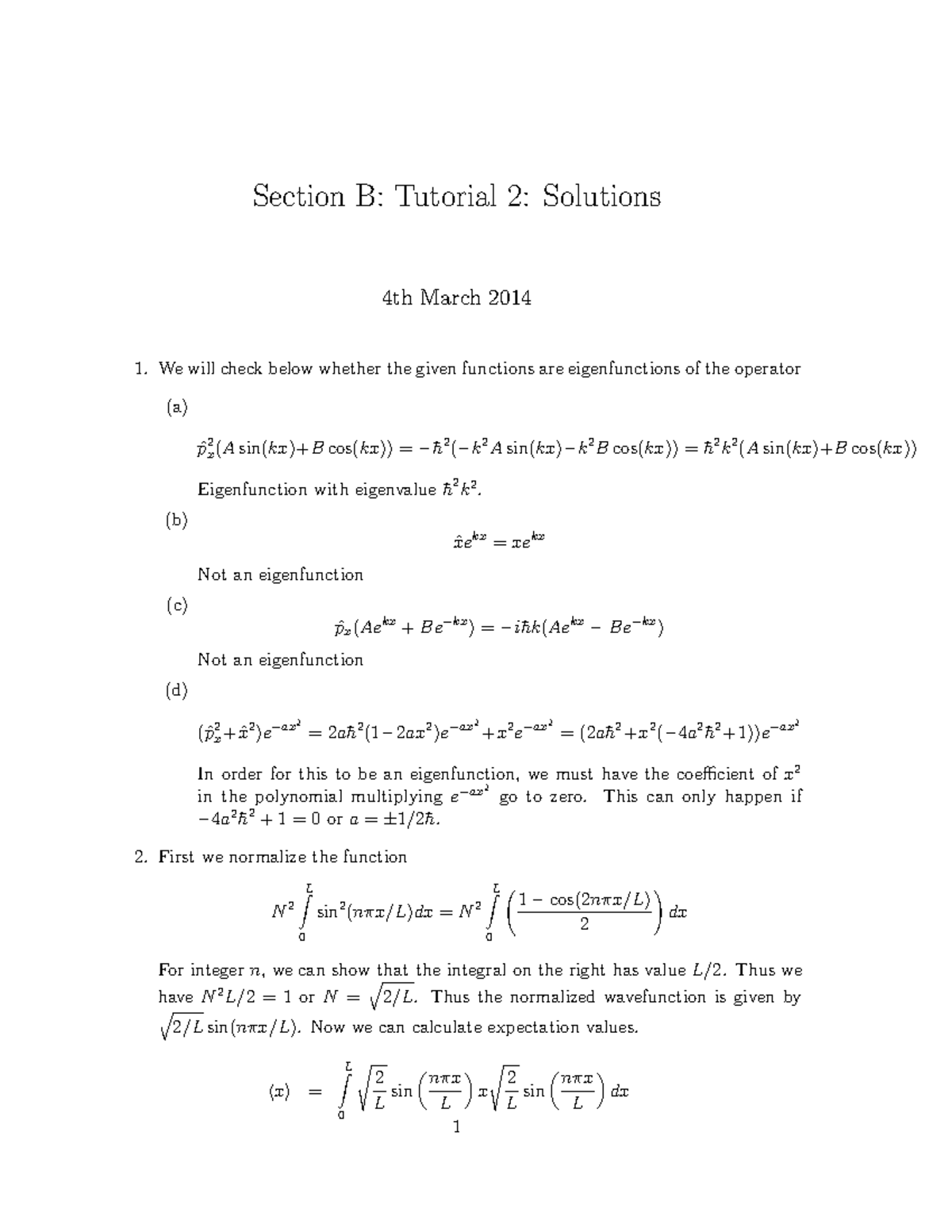 Soln Tut 2B - Important tutorial for exams shared by professor ...