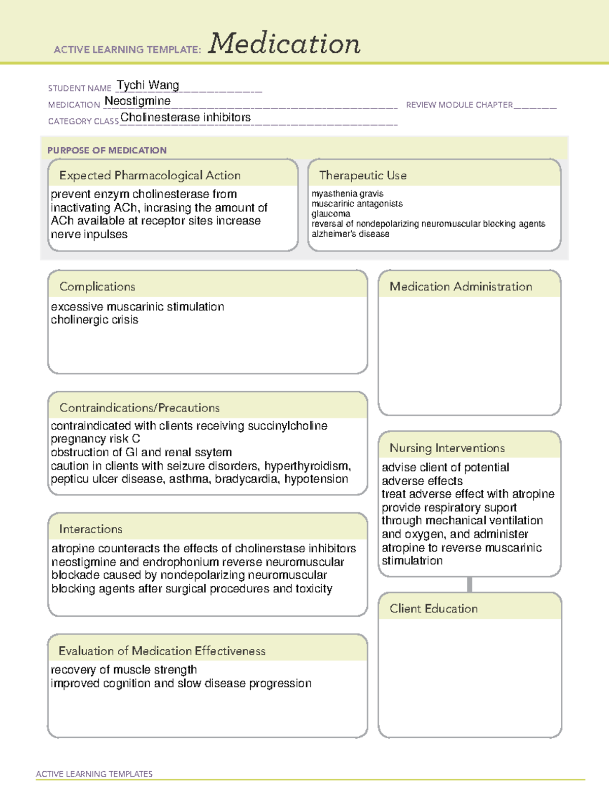 Cholinesterase inhibitors - ACTIVE LEARNING TEMPLATES Medication ...