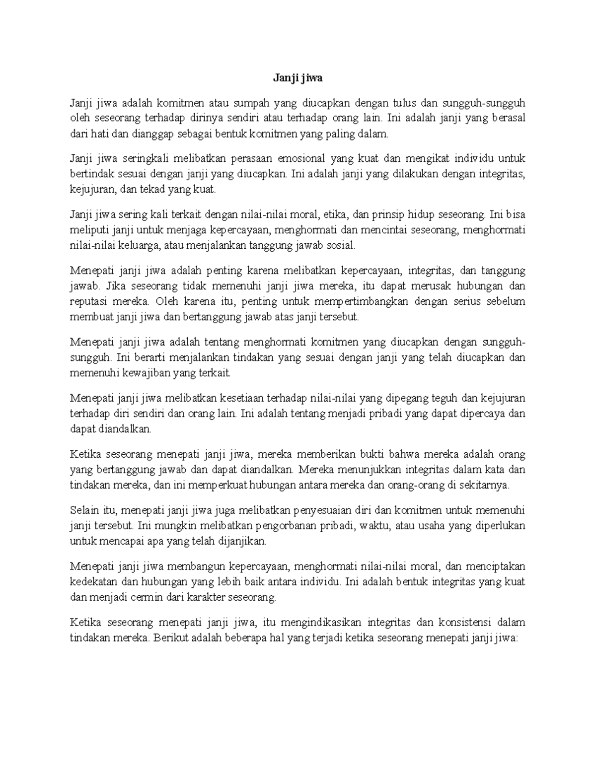 Janji jiwa Janji jiwa Janji jiwa adalah komitmen atau sumpah yang