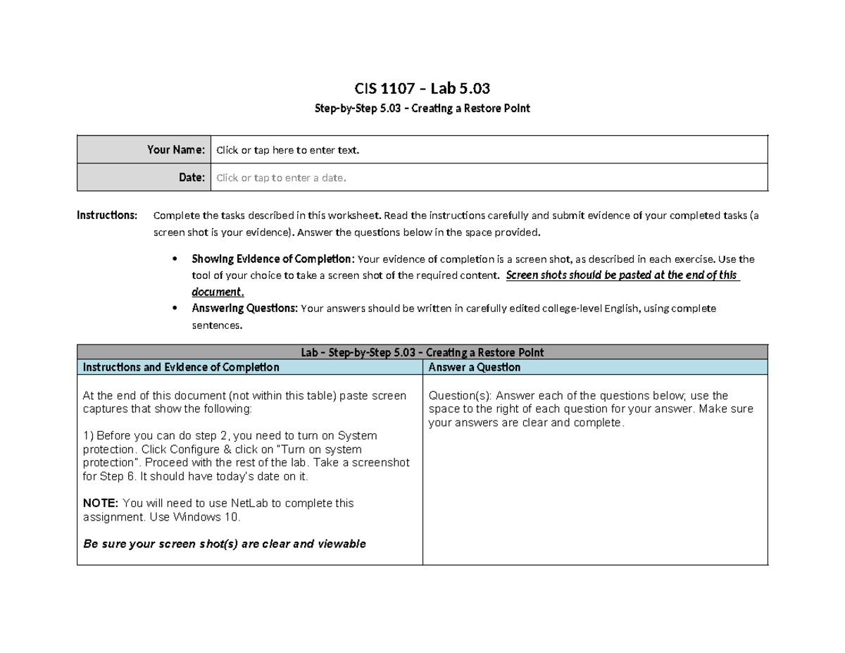 Chapter 05 Supporting and Troubleshooting Windows - CIS 1107 – Lab 5 ...