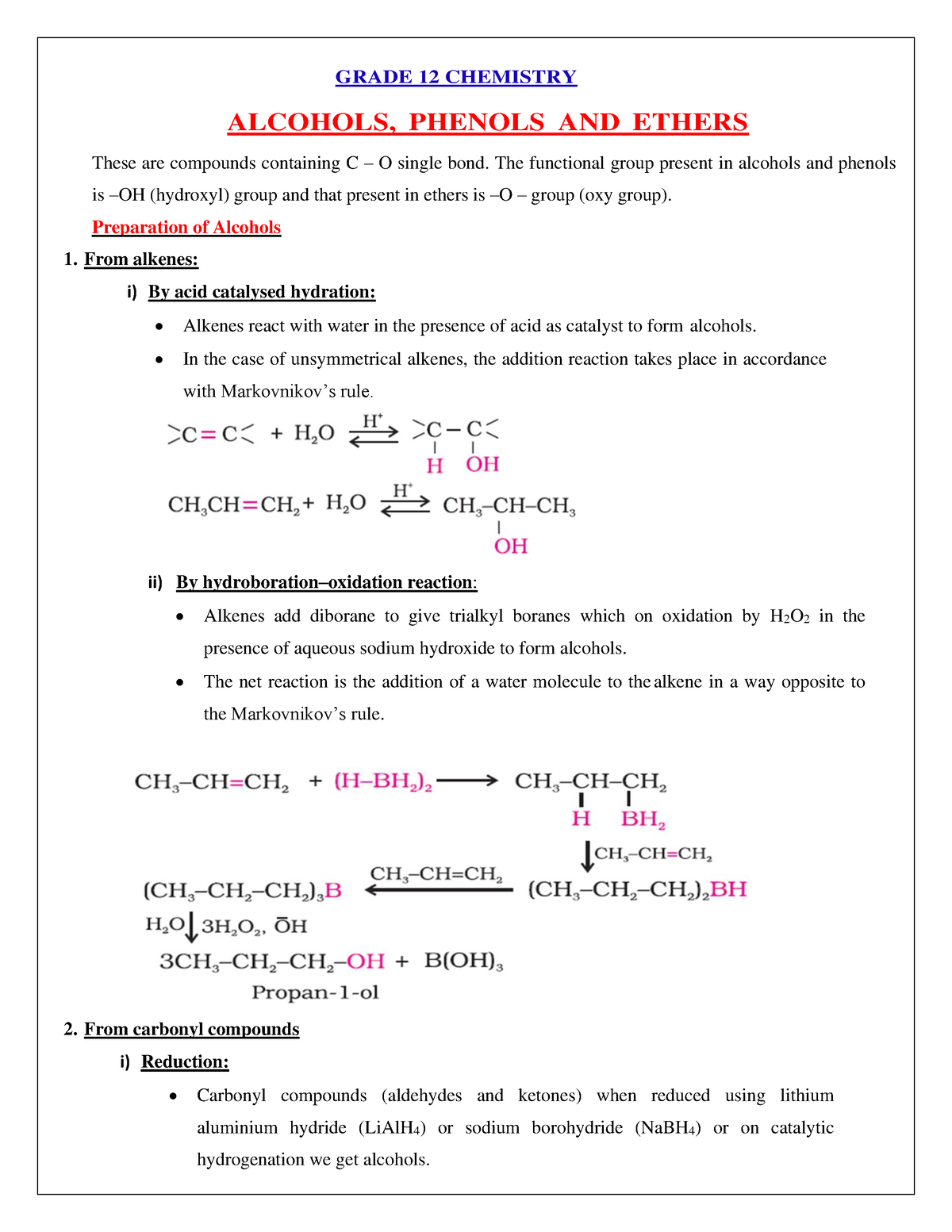 Alcohols Phenols AND Ethers Grade 12 - GRADE 12 CHEMISTRY ALCOHOLS ...