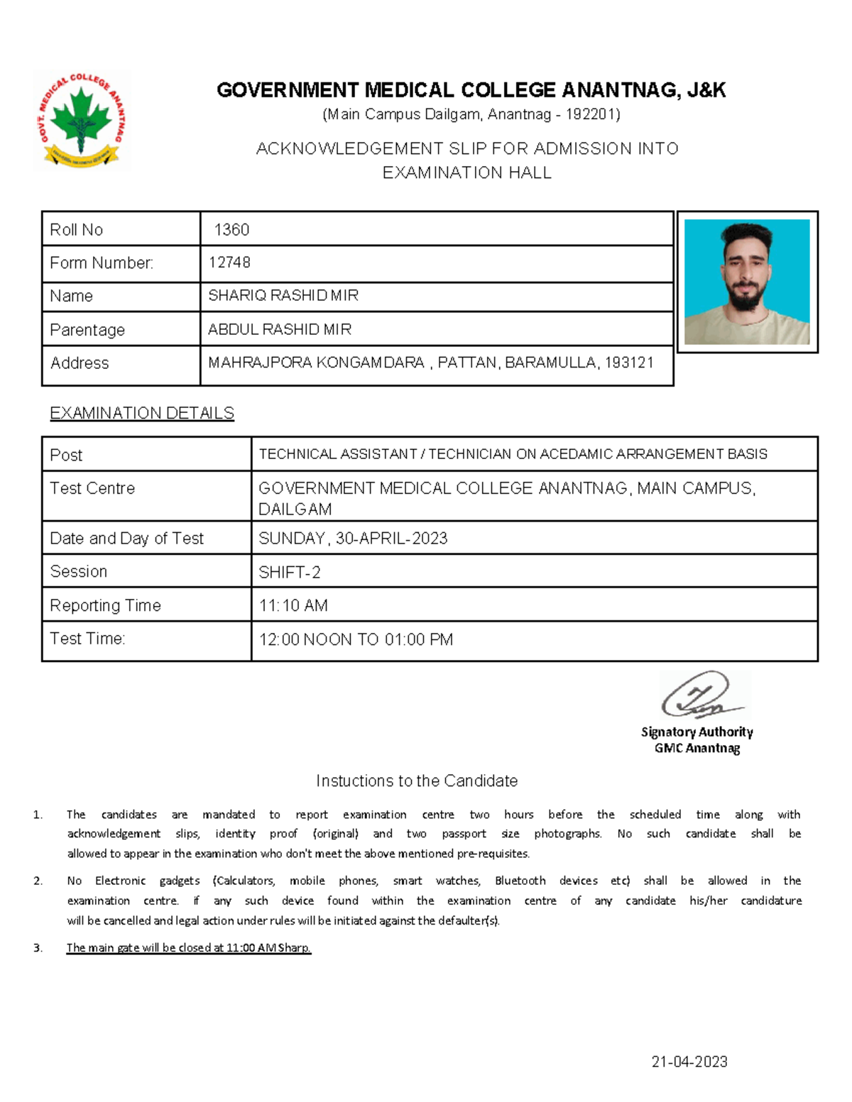 GMCA 12748 (1) - Good platform - SHARIQ RASHID MIR ABDUL RASHID MIR ...