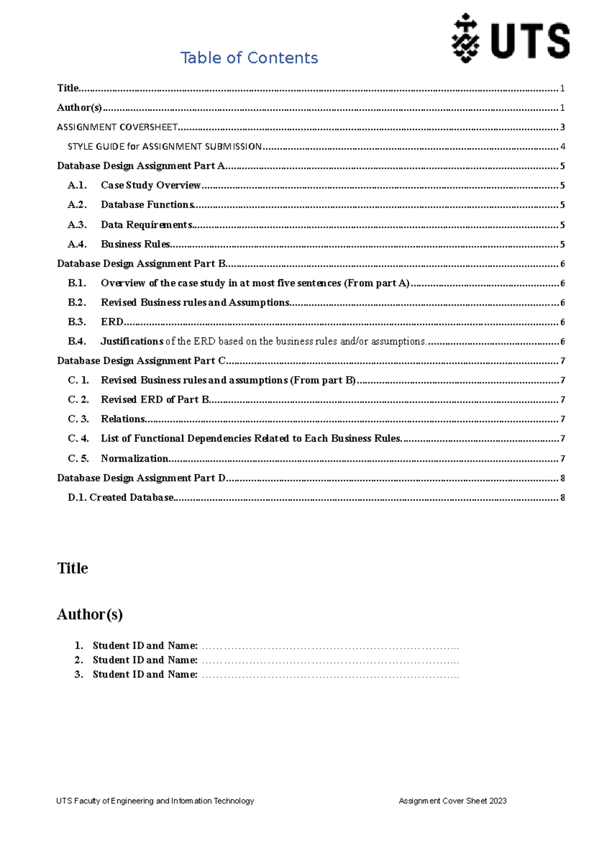 0-Assignment Template A2023 - Table of Contents Title Author(s) 1 ...
