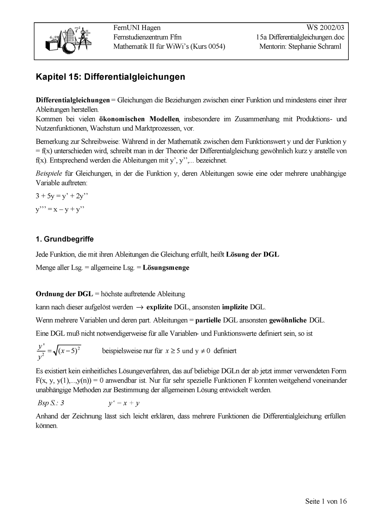 Mathematik 2 - Differentialgleichungen Übungsaufgaben Mit Lösungen ...