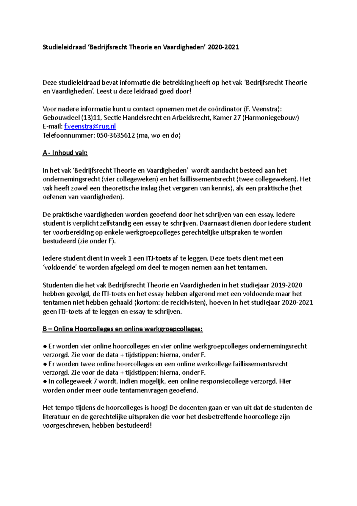 Studieleidraad Bedrijfsrecht Theorie En Vaardigheden 2020-2021 ...