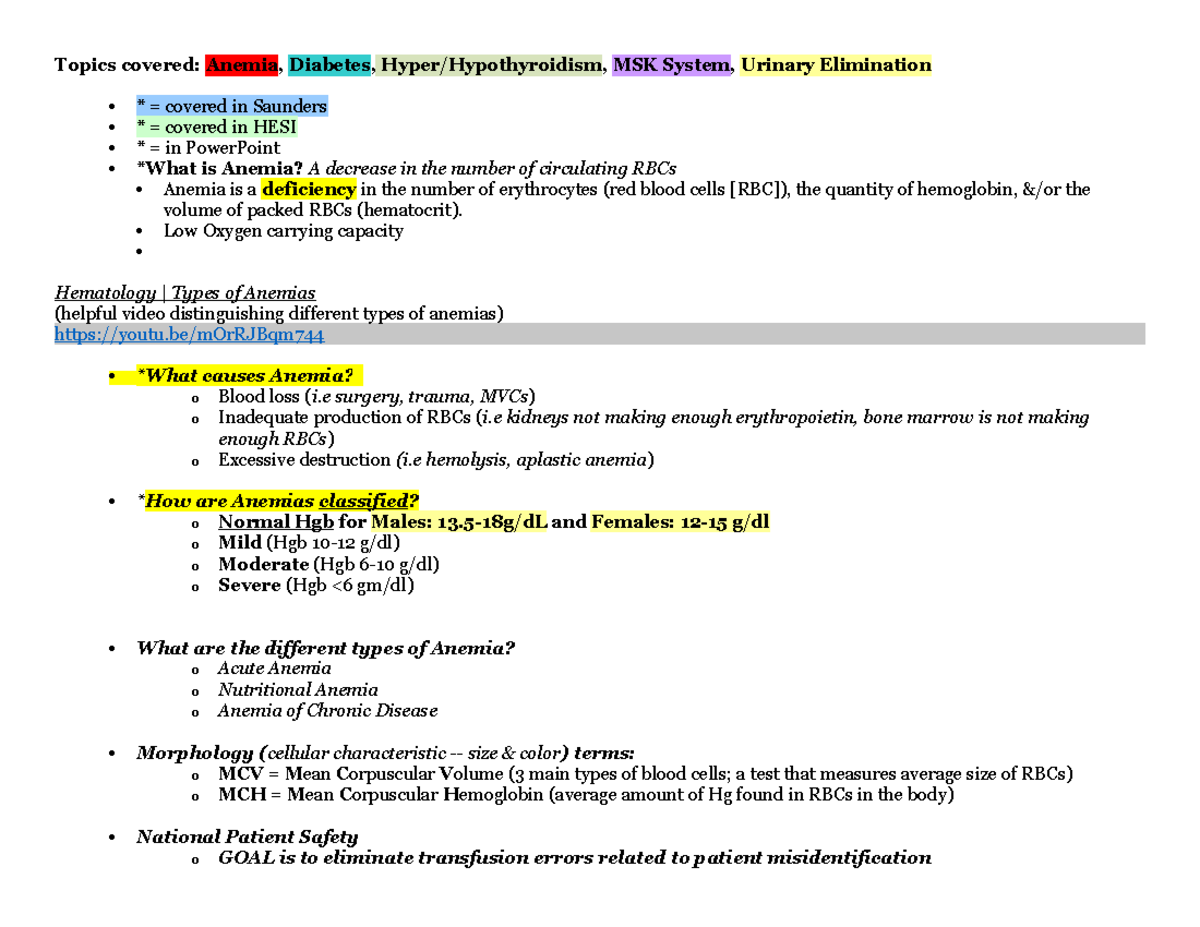 low hematocrit and hemoglobin and nutritional deficit