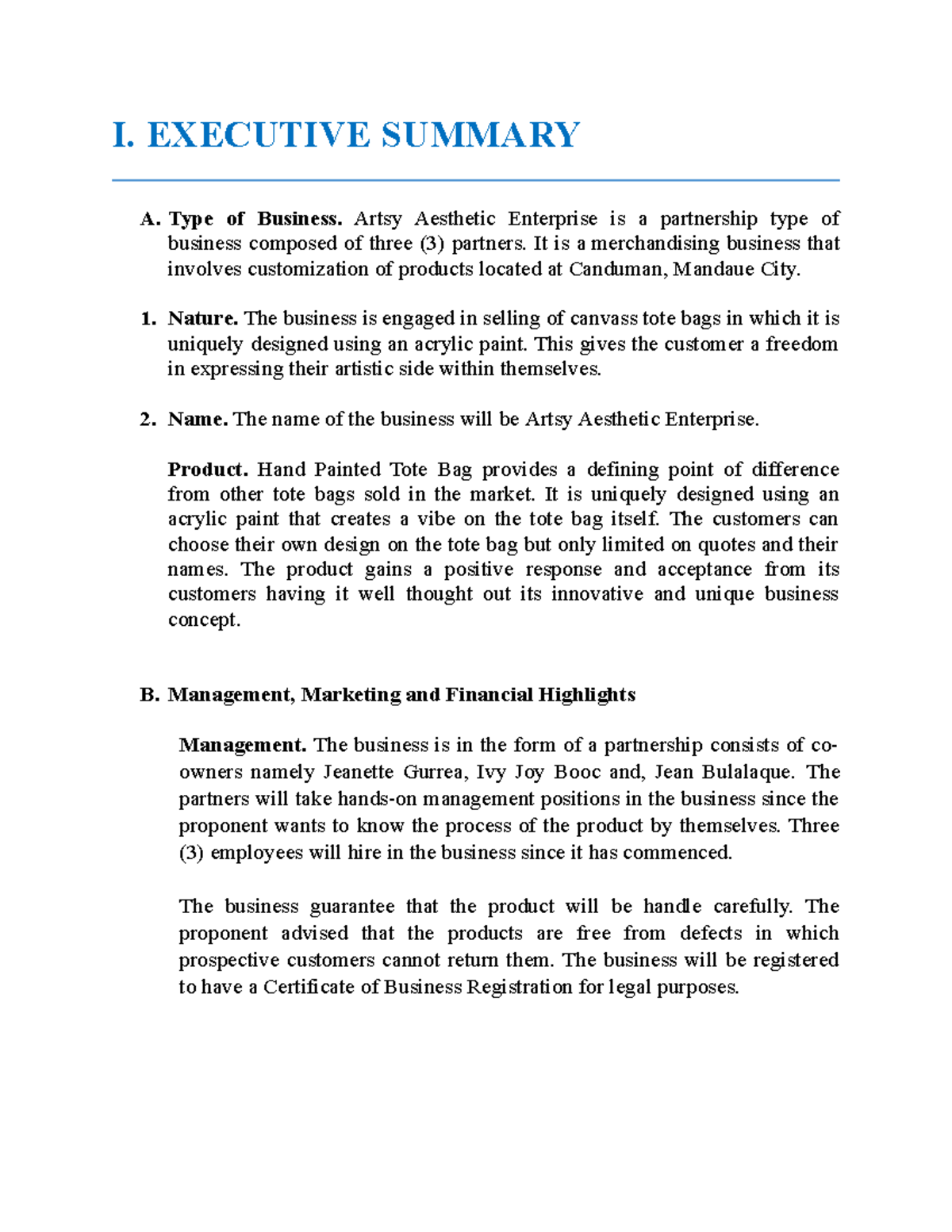 Feasibility Study Business Plan Example