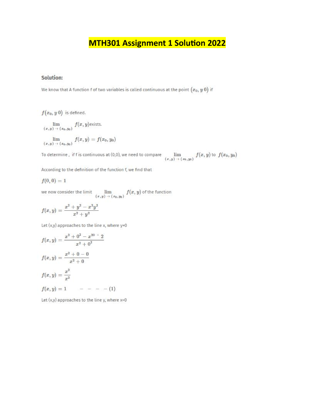 mth301 assignment 1 solution 2022 pdf