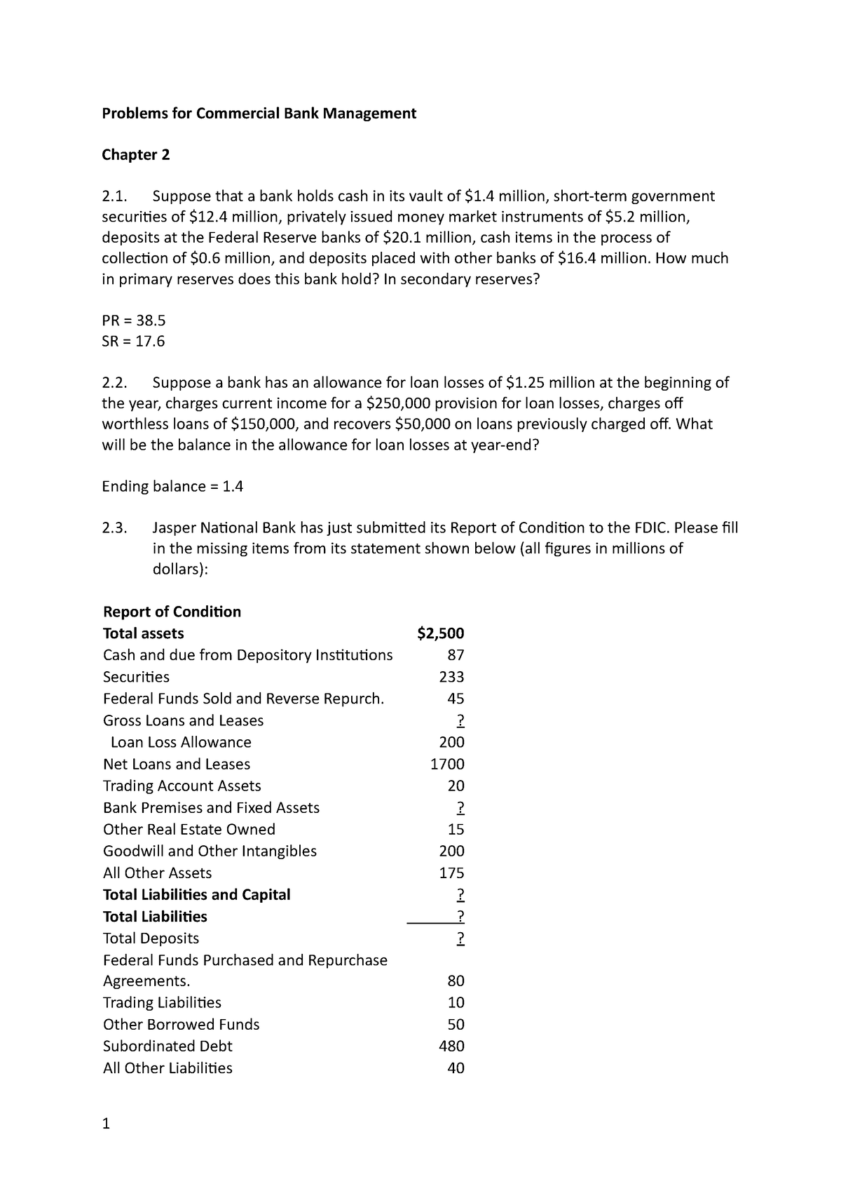 Problems-for-commercial-bank - Problems for Commercial Bank Management ...