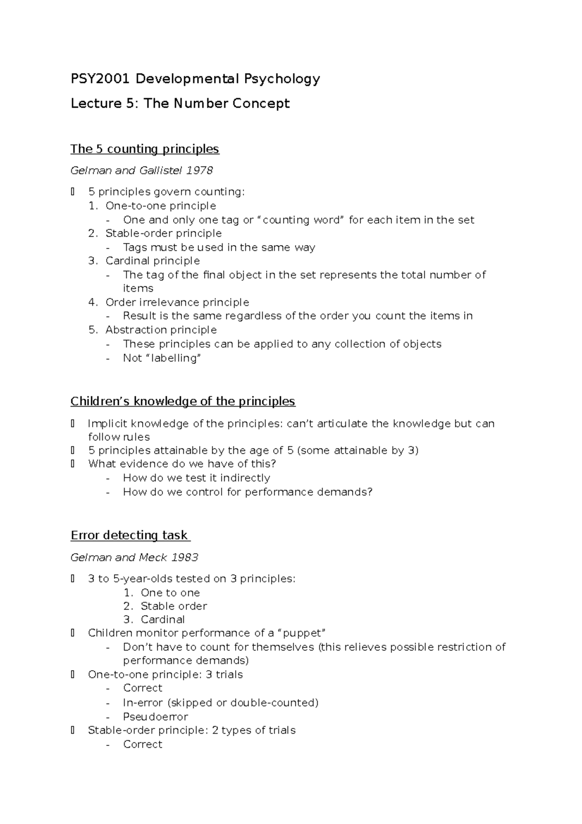 Developmental Psychology: The Number Concept - PSY2001 Developmental ...