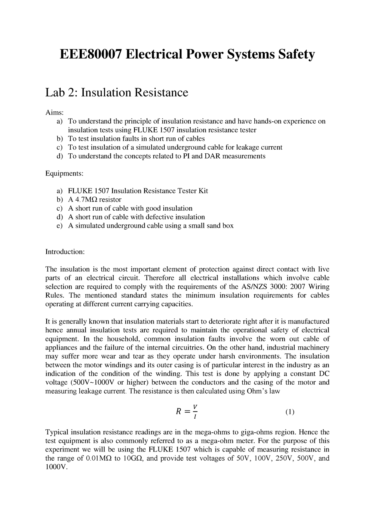 EEE80007 Lab2-1 - laboratory 2 sheet - EEE80007 Electrical Power ...