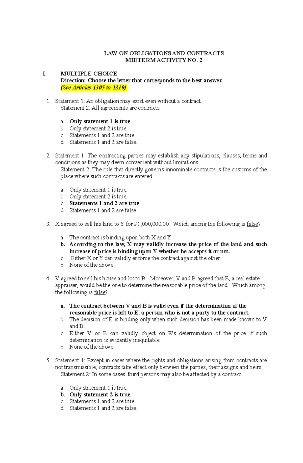 Law activity midterm 2 assignment and study materials LAW ON