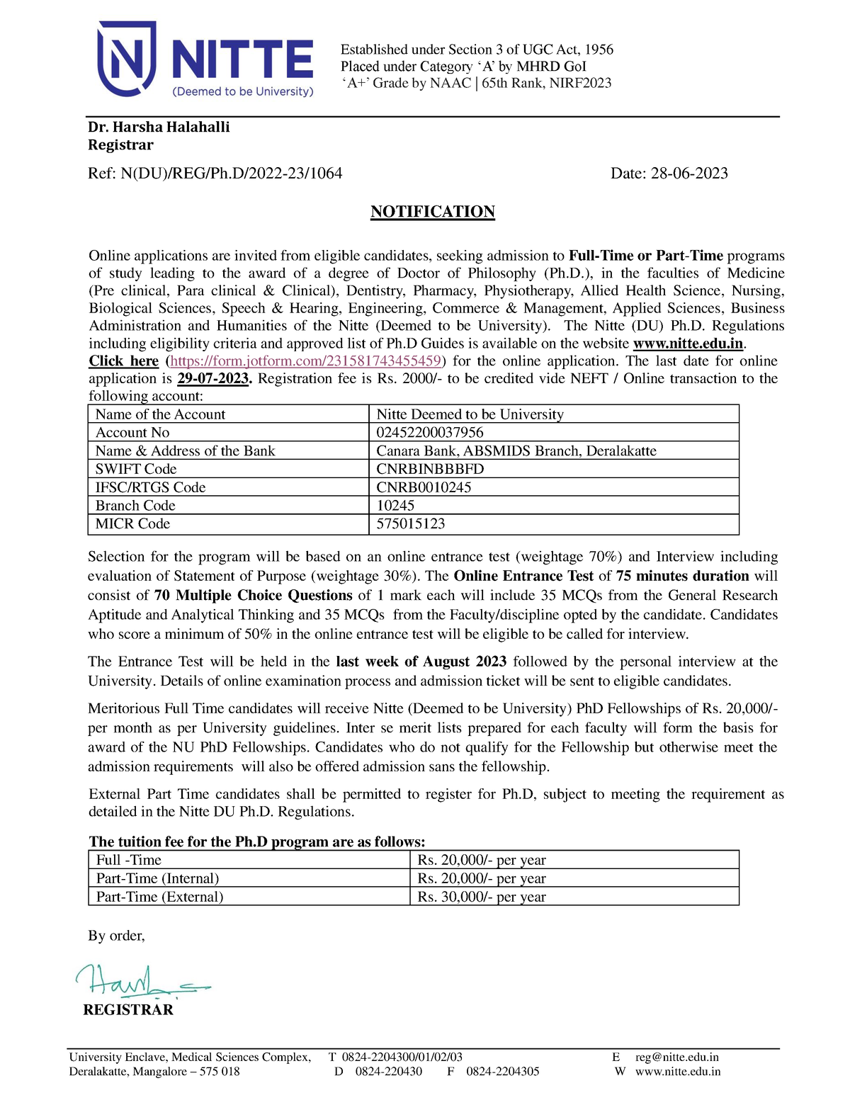 phd nursing notification 2023