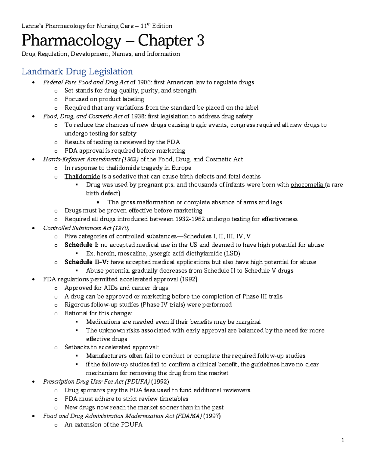 Chapter 3 - Drug Reg, Development, Names, Information (Chapter Notes ...