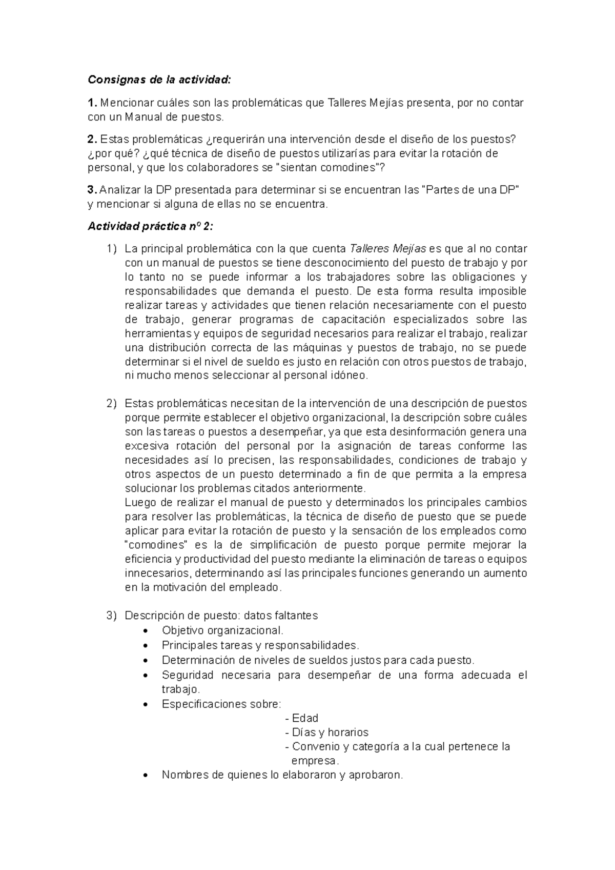 Act2 Diseño Y Evaluacion De Puestos Consignas De La Actividad Mencionar Cuáles Son Las 2915