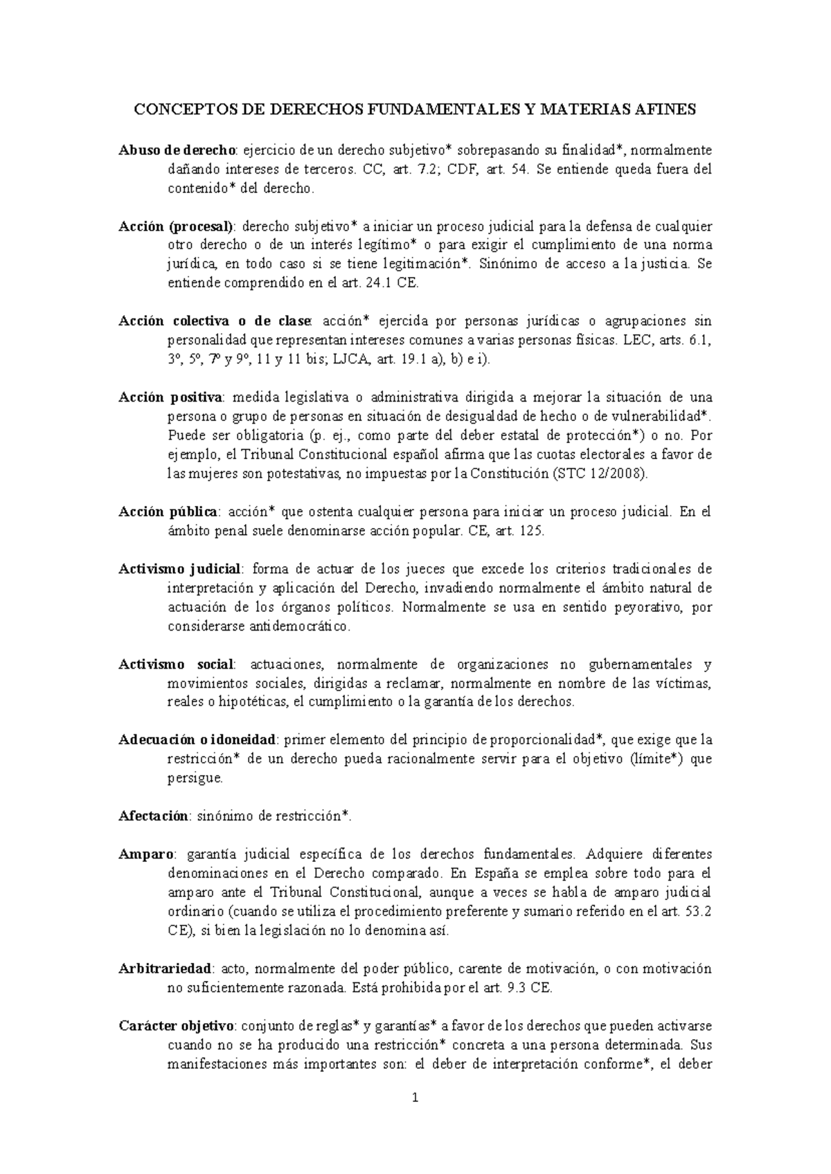 Conceptos para DFJC - CONCEPTOS DE DERECHOS FUNDAMENTALES Y MATERIAS ...