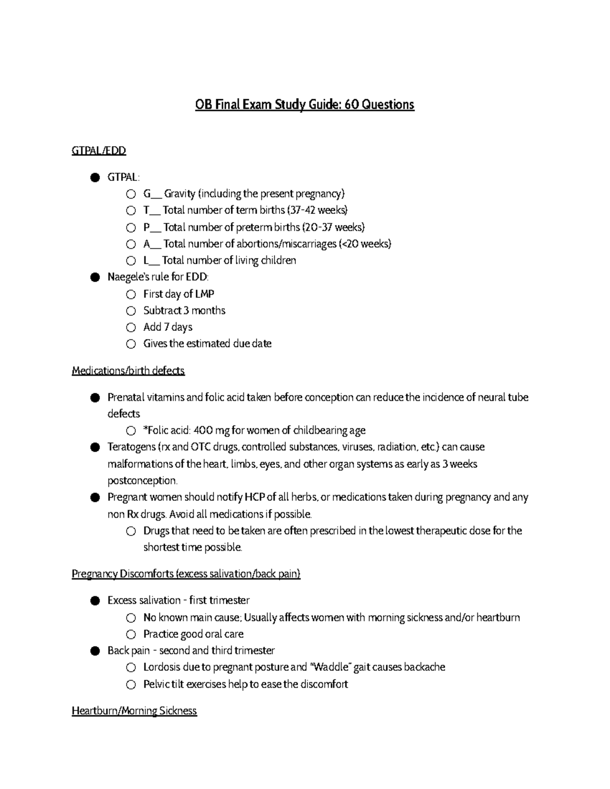 OB Final Exam Study Guide - ) can cause malformations of the heart ...