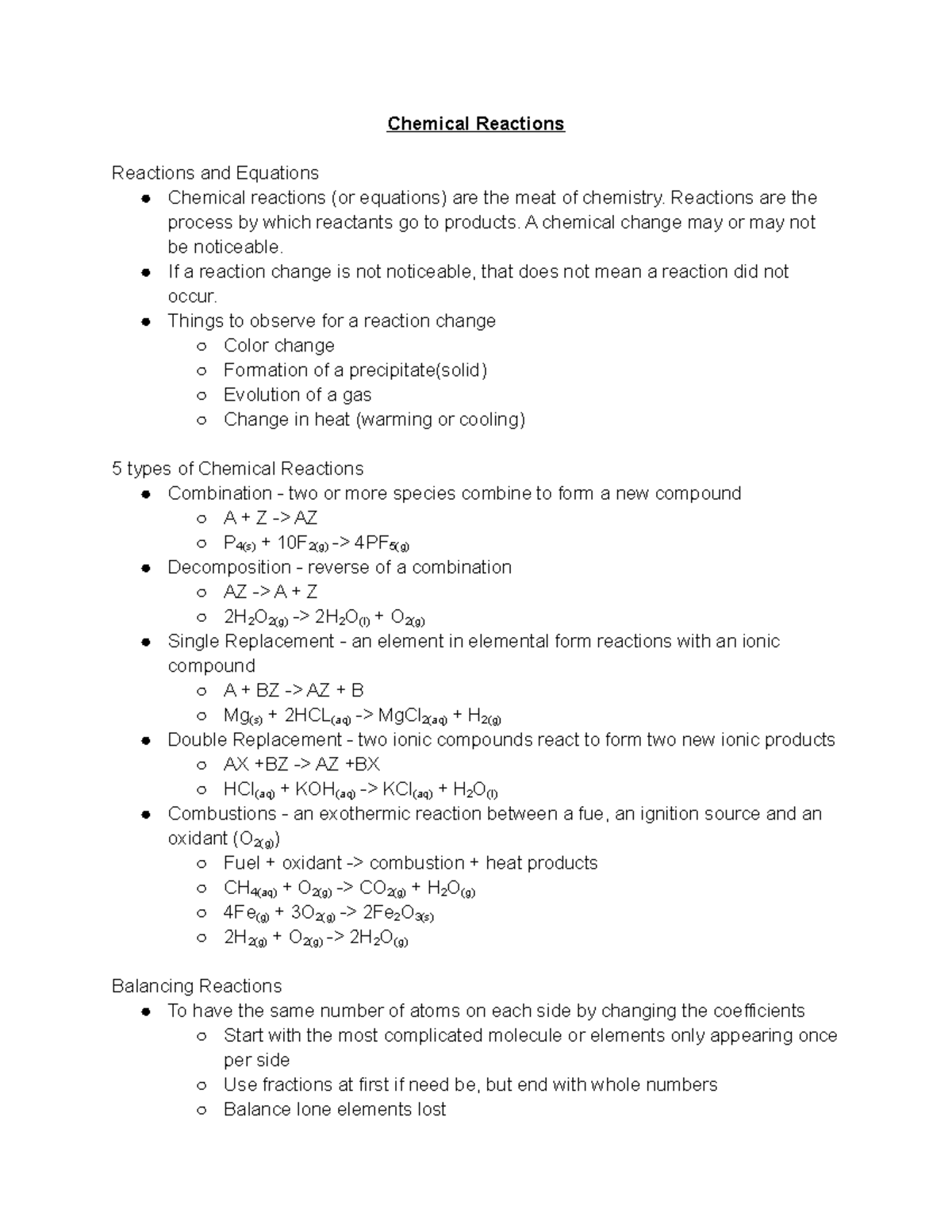 Chapter 4 Chemical Reactions - Chemical Reactions Reactions And ...