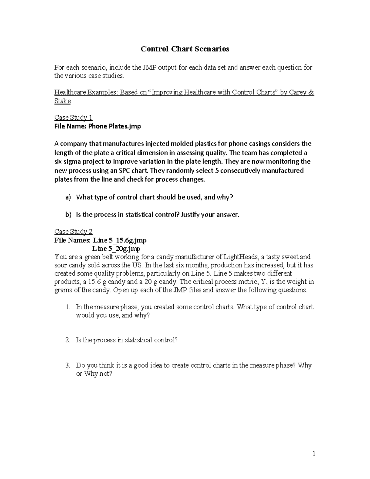 Control Chart Scenarios Spr 22 - Control Chart Scenarios For each ...