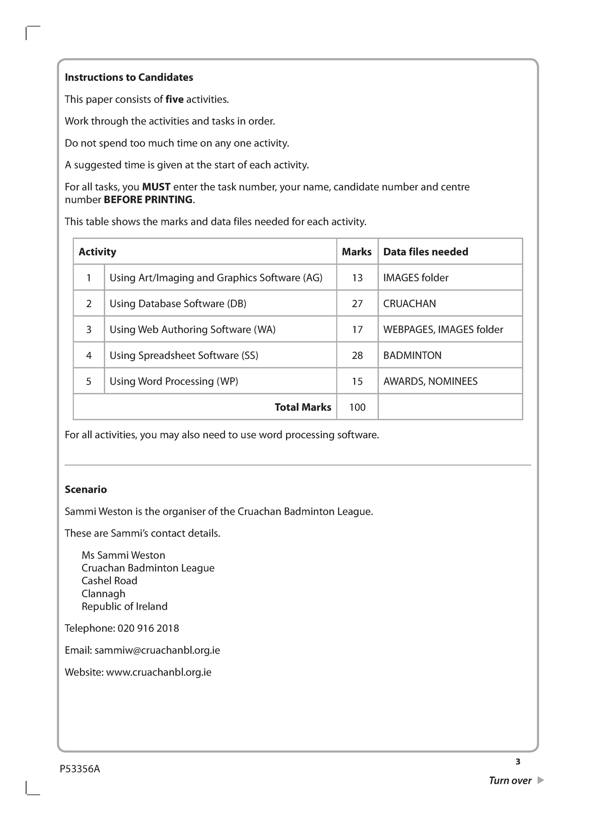 Activity 7 - Using Spreadsheet Software - 3 Turn Over P53356A ...