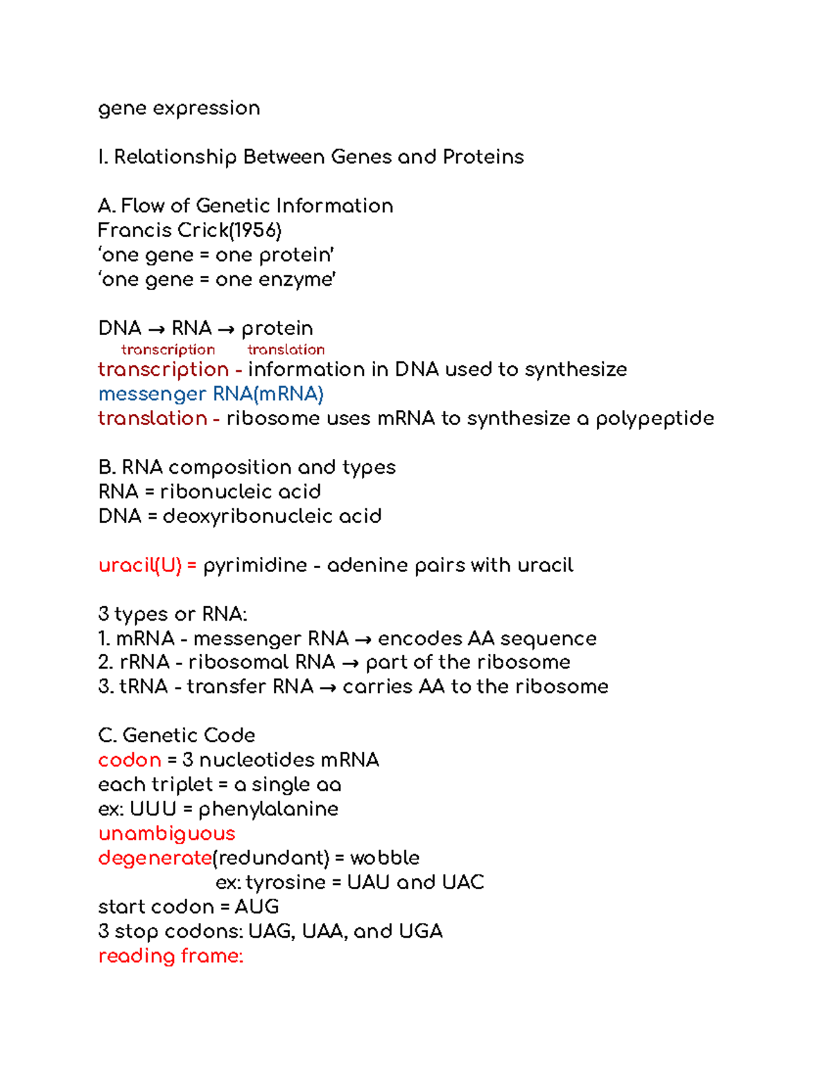 Chapter 15 Gene Expression - Gene Expression I. Relationship Between ...