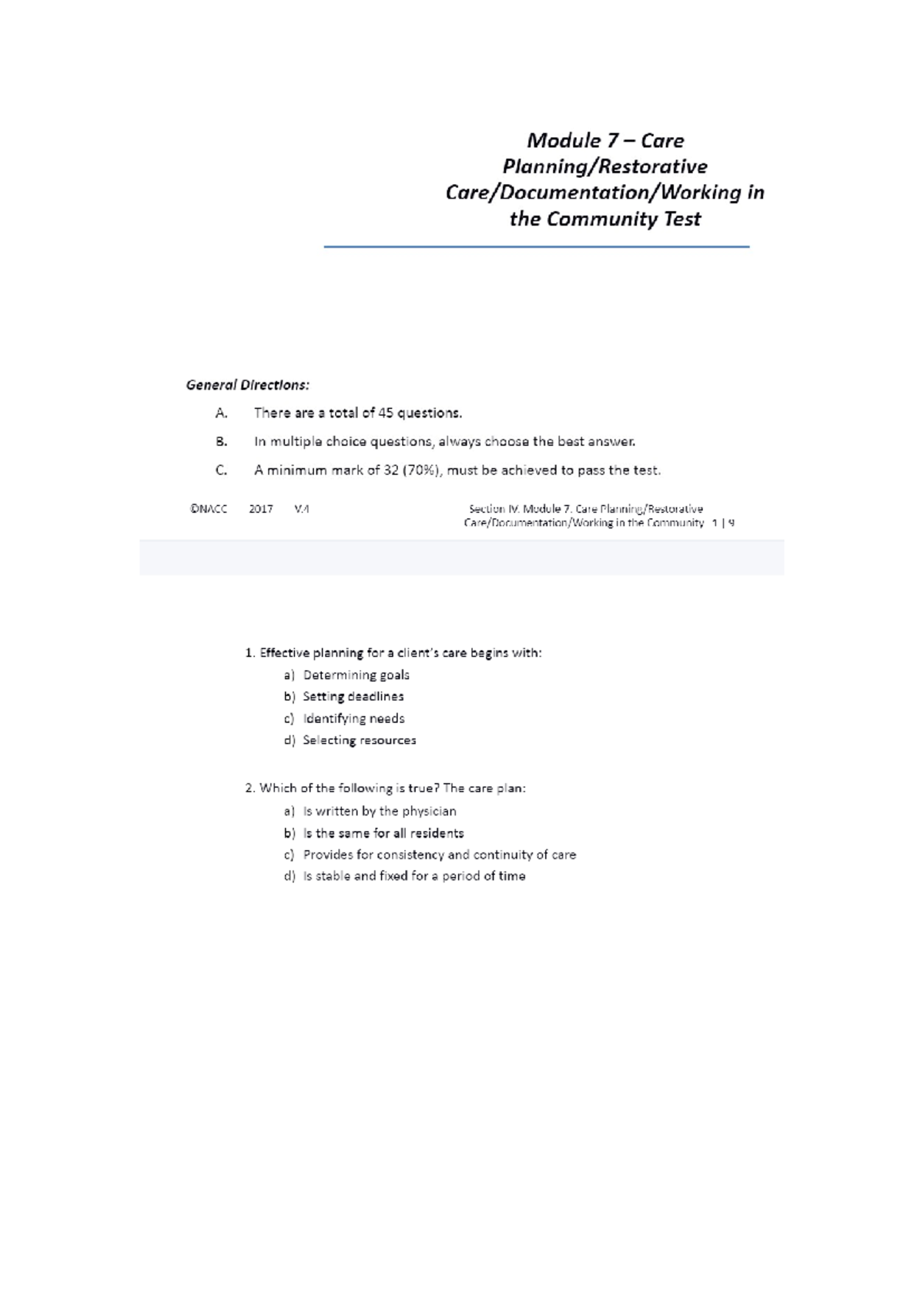 Module 7 T - LECTURE NOTE - Module 7 Care in the Community Test General ...
