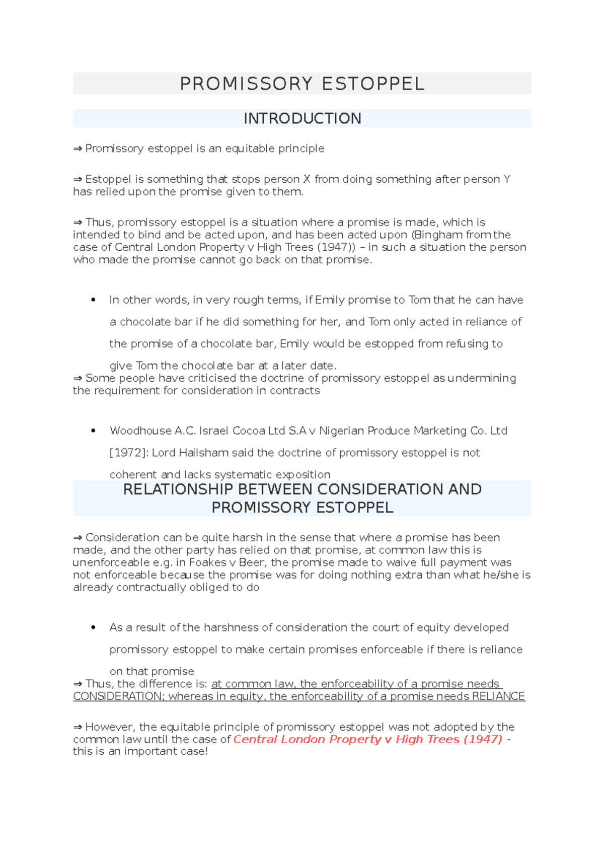 Promissory Estoppel - ⇒ Thus, Promissory Estoppel Is A Situation Where ...