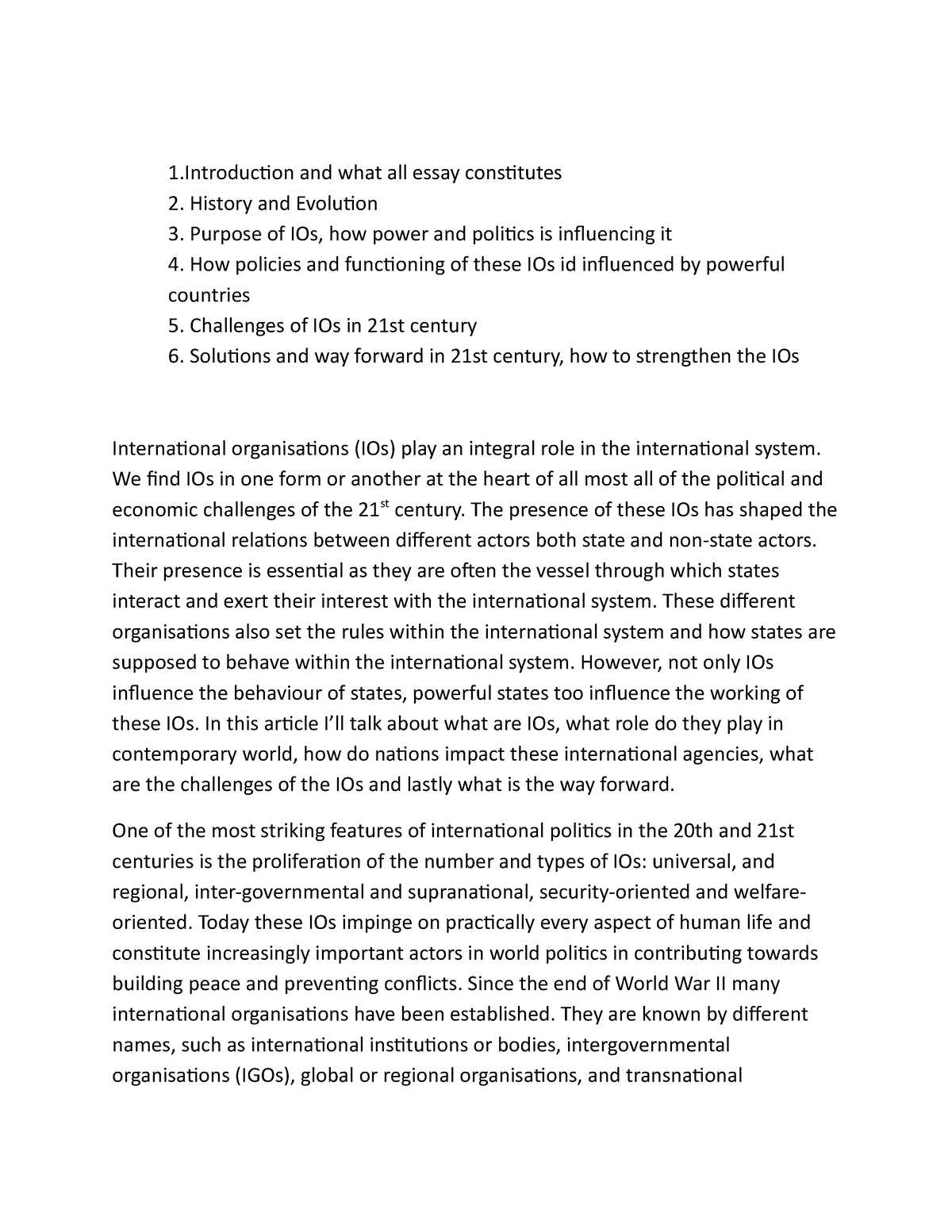 essay on international organizations